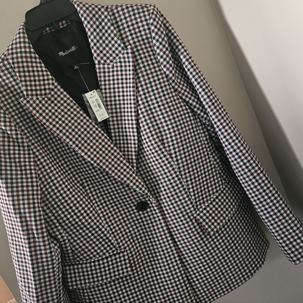 NEW! MADEWELL Alston Gingham Wool Blend Twill Slim Fit Tailored Blazer 12. - Picture 10 of 14